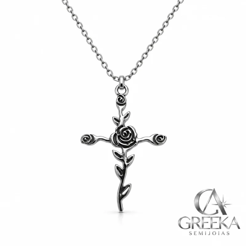 Corrente Greeka Corrente Cruz de Rosas em aço inox 304